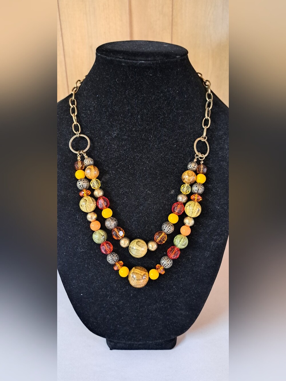 Gorgeous Autumn Chico's Vintage Double Strand Statement Necklace Earthy Tones